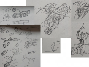 Early sketches of the player space ship.